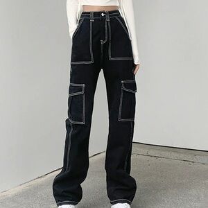 Black Cargo Pants with White Stitching